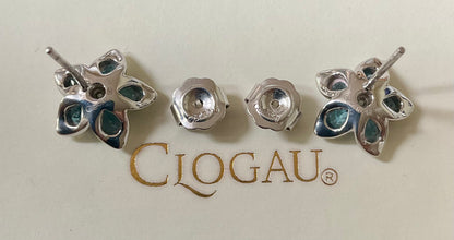 Clogau Forget Me Not Blue Topaz stud earrings in silver and rose gold