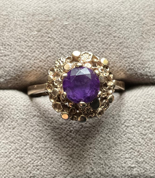 Vintage 9ct Amethyst yellow gold ring size K1/2-L 1969