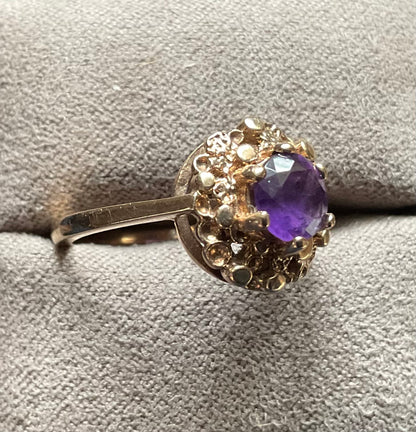 Vintage 9ct Amethyst yellow gold ring size K1/2-L 1969