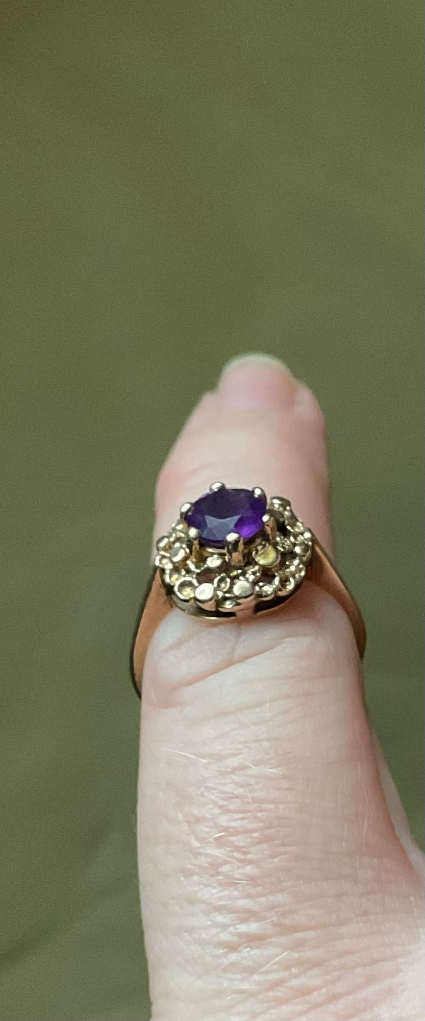 Vintage 9ct Amethyst yellow gold ring size K1/2-L 1969