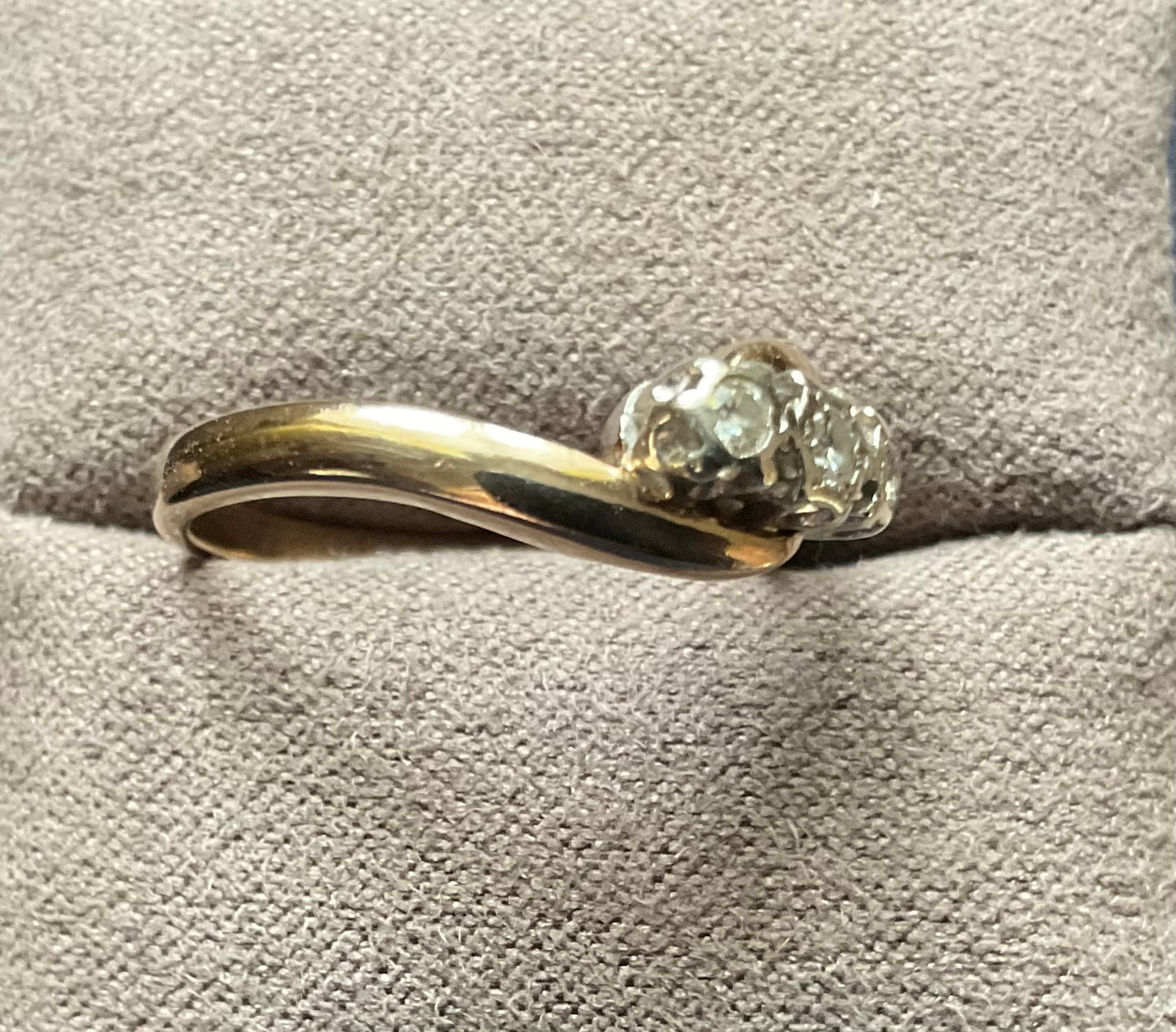 9ct vintage diamond illusion set trilogy bypass ring size L yellow gold London hallmarked