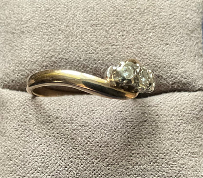 9ct vintage diamond illusion set trilogy bypass ring size L yellow gold London hallmarked