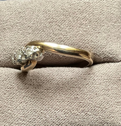 9ct vintage diamond illusion set trilogy bypass ring size L yellow gold London hallmarked