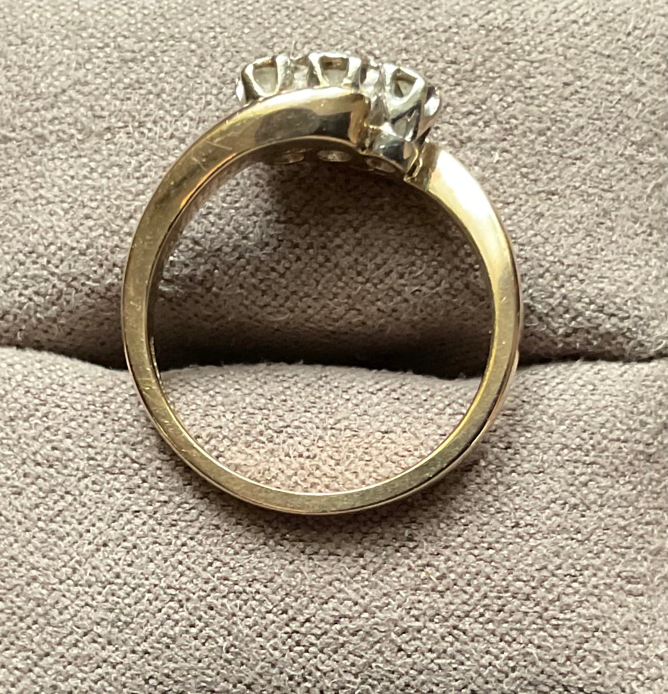 9ct vintage diamond illusion set trilogy bypass ring size L yellow gold London hallmarked