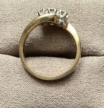 9ct vintage diamond illusion set trilogy bypass ring size L yellow gold London hallmarked