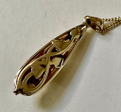 Rare Clogau 9ct Blue Sapphire and Diamond Rose Teardrop pendant necklace in yellow and rose gold 18-22”