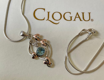 Clogau Aquamarine Love Vine pendant in silver and rose gold on an 18” 925 ITALY snake chain