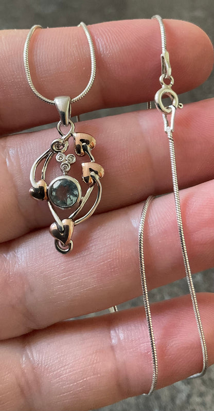 Clogau Aquamarine Love Vine pendant in silver and rose gold on an 18” 925 ITALY snake chain