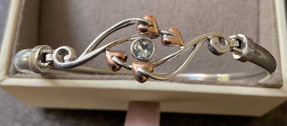 Clogau Aquamarine Love Vine bangle bracelet in silver and rose gold