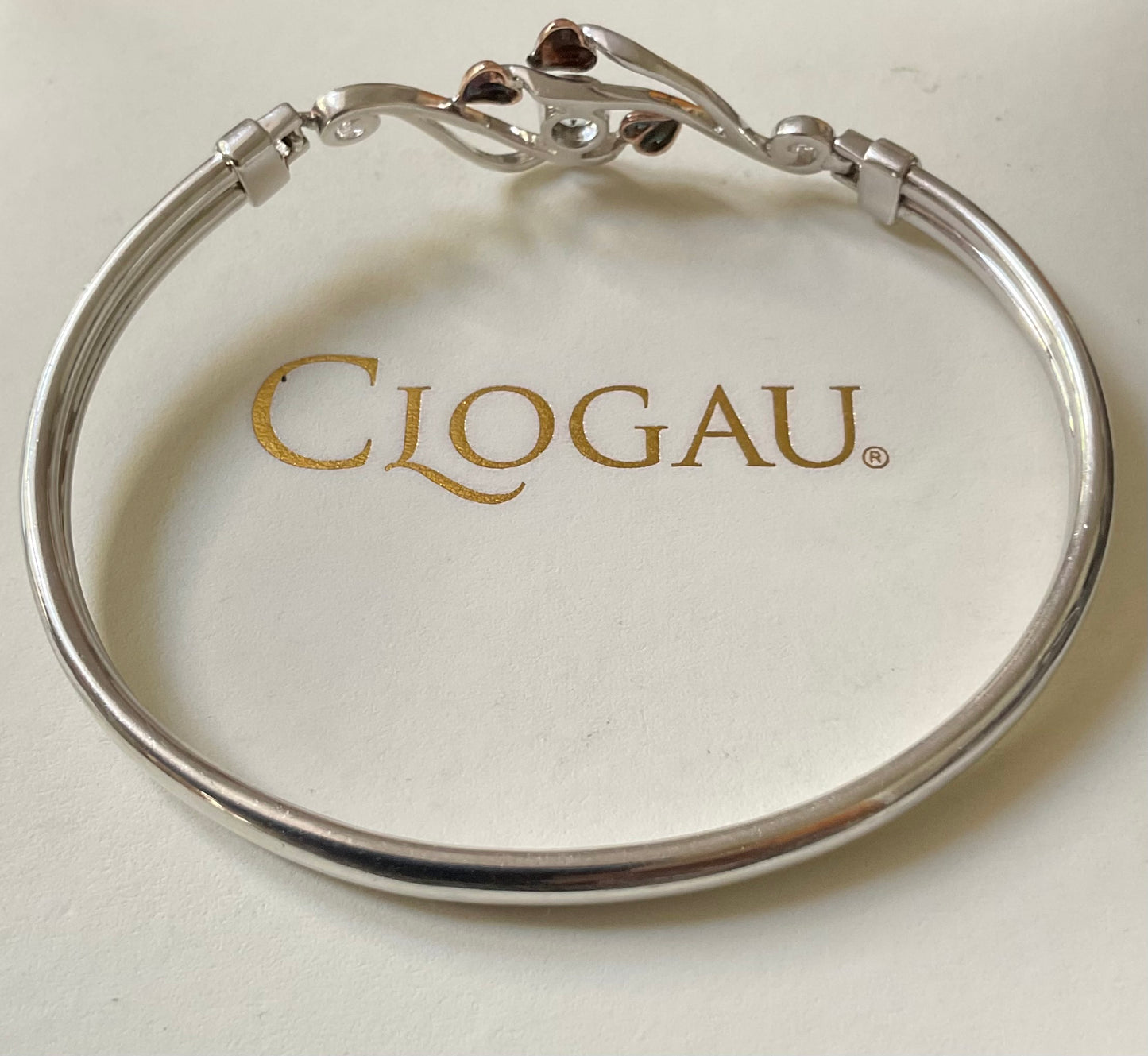 Clogau Aquamarine Love Vine bangle bracelet in silver and rose gold