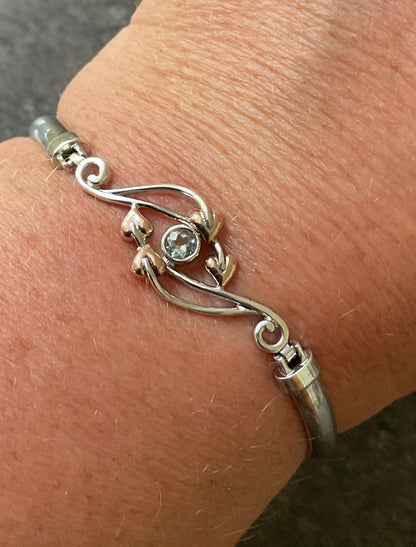 Clogau Aquamarine Love Vine bangle bracelet in silver and rose gold