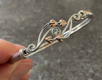 Clogau Aquamarine Love Vine bangle bracelet in silver and rose gold