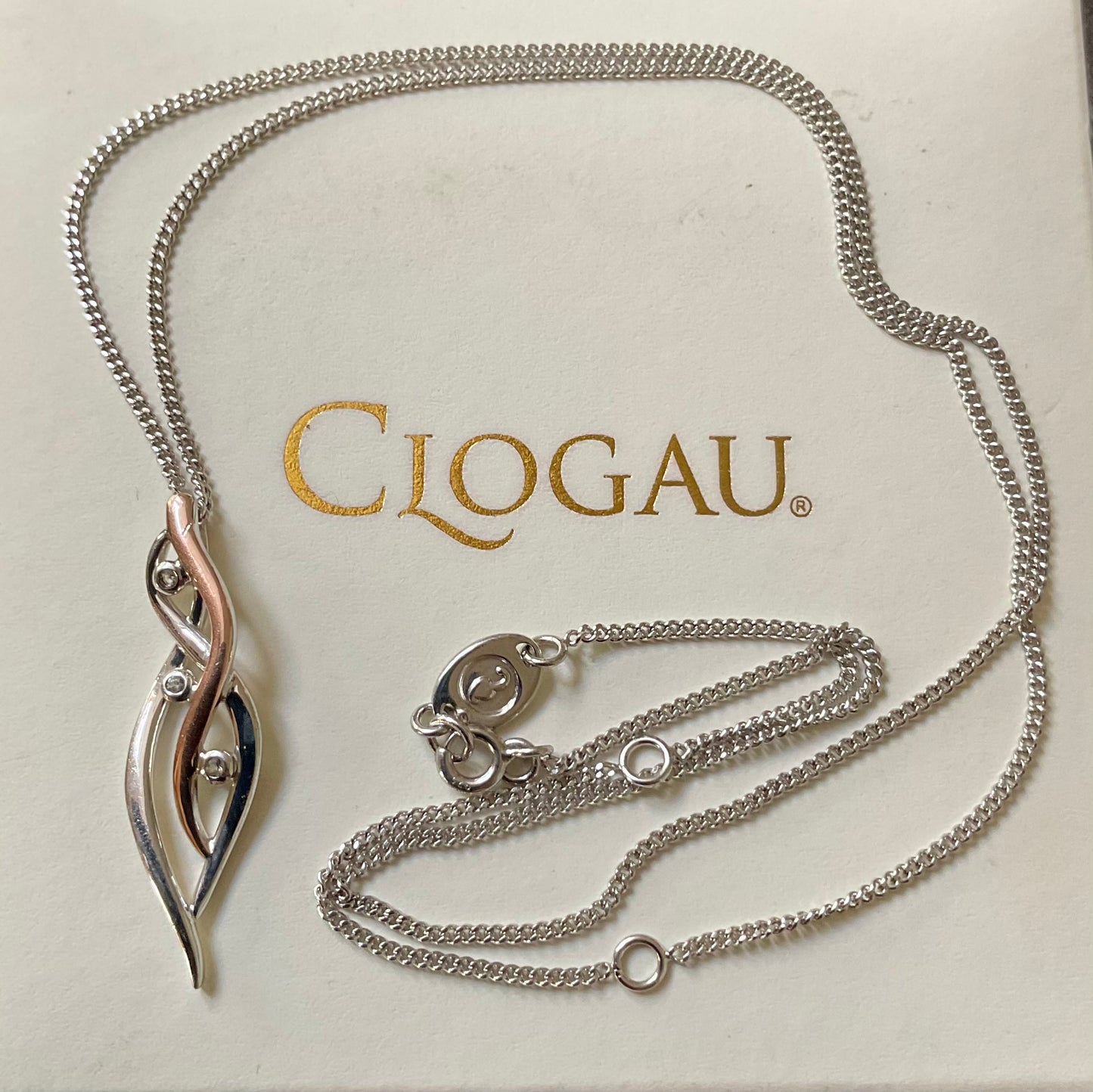 Clogau Natures Wonders Swallow Waterfalls White Topaz pendant necklace 18-22” in silver & rose gold