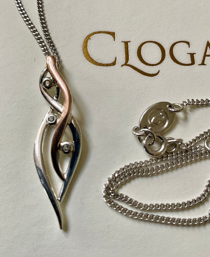 Clogau Natures Wonders Swallow Waterfalls White Topaz pendant necklace 18-22” in silver & rose gold