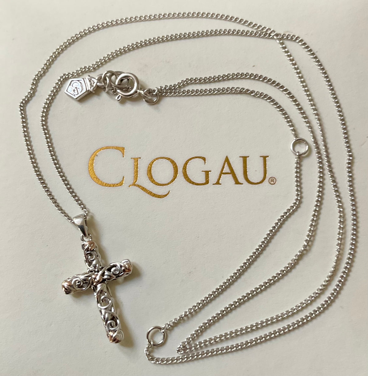 Clogau Tree of Life filigree cross pendant 18-22” necklace silver and rose gold