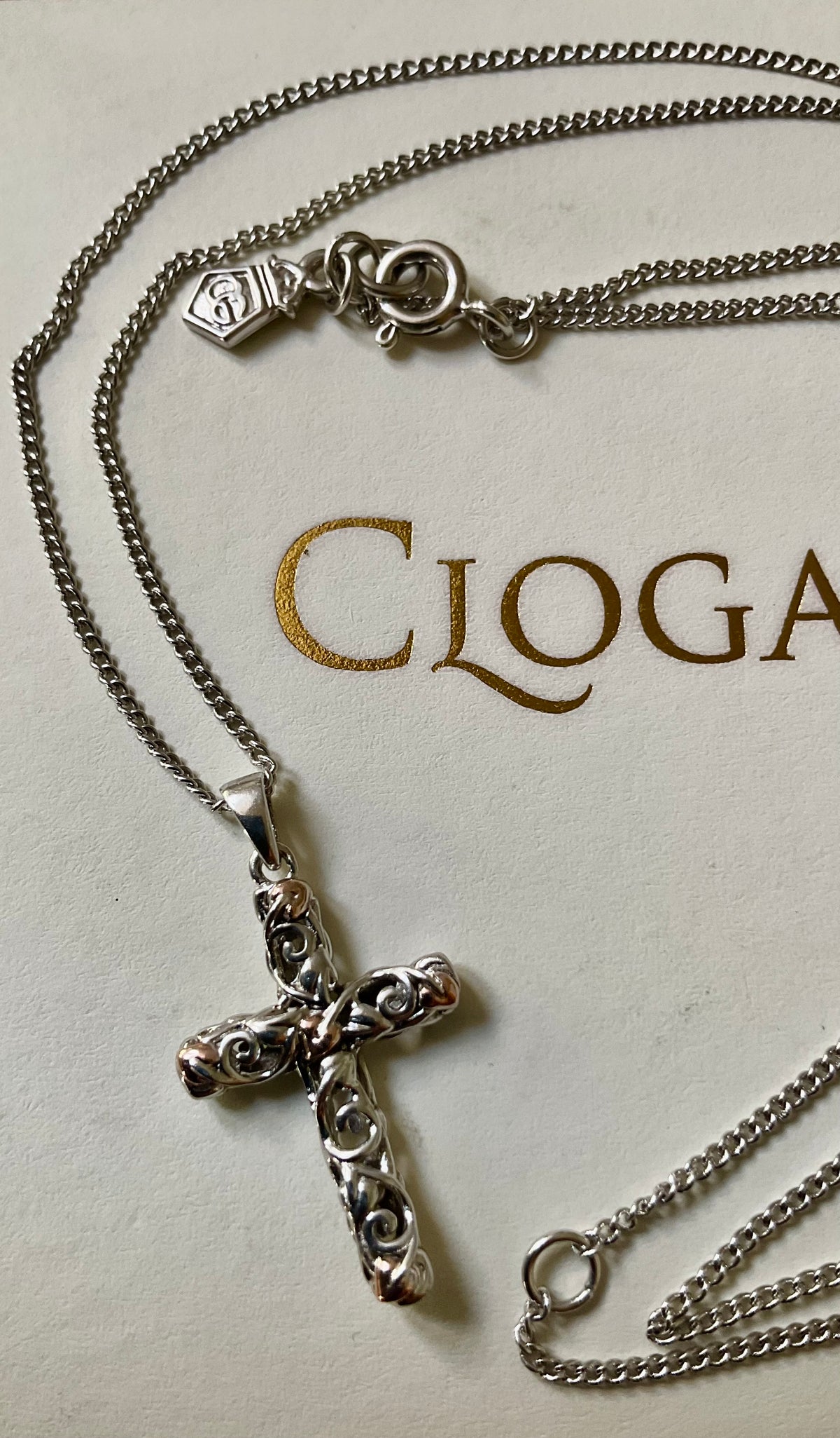 Clogau Tree of Life filigree cross pendant 18-22” necklace silver and rose gold
