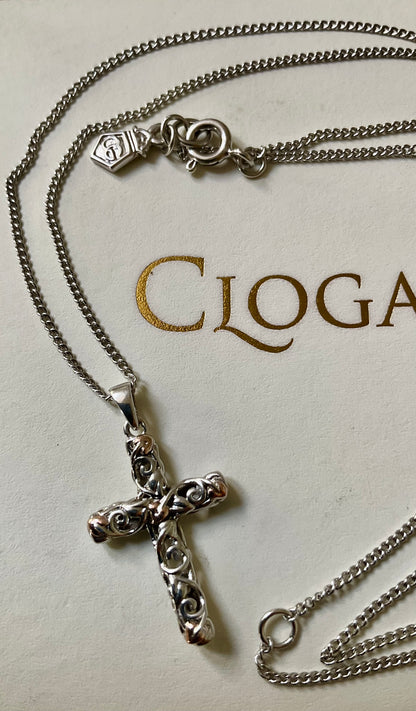 Clogau Tree of Life filigree cross pendant 18-22” necklace silver and rose gold