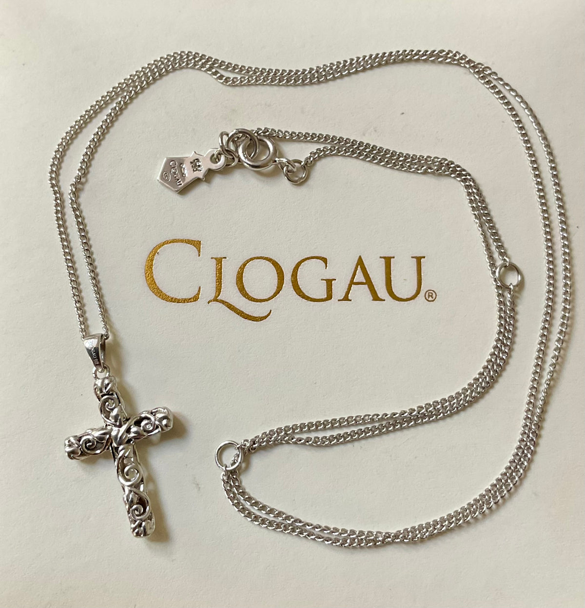 Clogau Tree of Life filigree cross pendant 18-22” necklace silver and rose gold