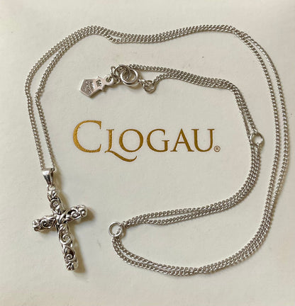 Clogau Tree of Life filigree cross pendant 18-22” necklace silver and rose gold