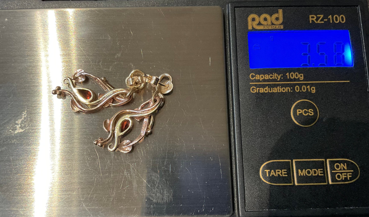 Vintage Clogau 9ct Garnet Tree of Life drop earrings from 1993 Birthstone range yellow and rose gold