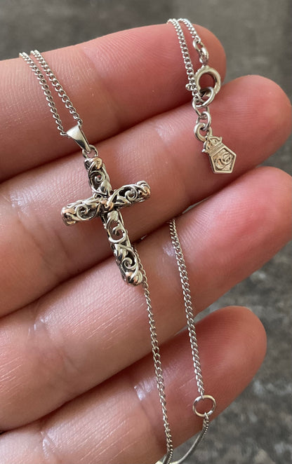 Clogau Tree of Life filigree cross pendant 18-22” necklace silver and rose gold