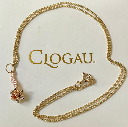 Vintage Clogau Daffodil pendant necklace 18” in yellow and rose gold