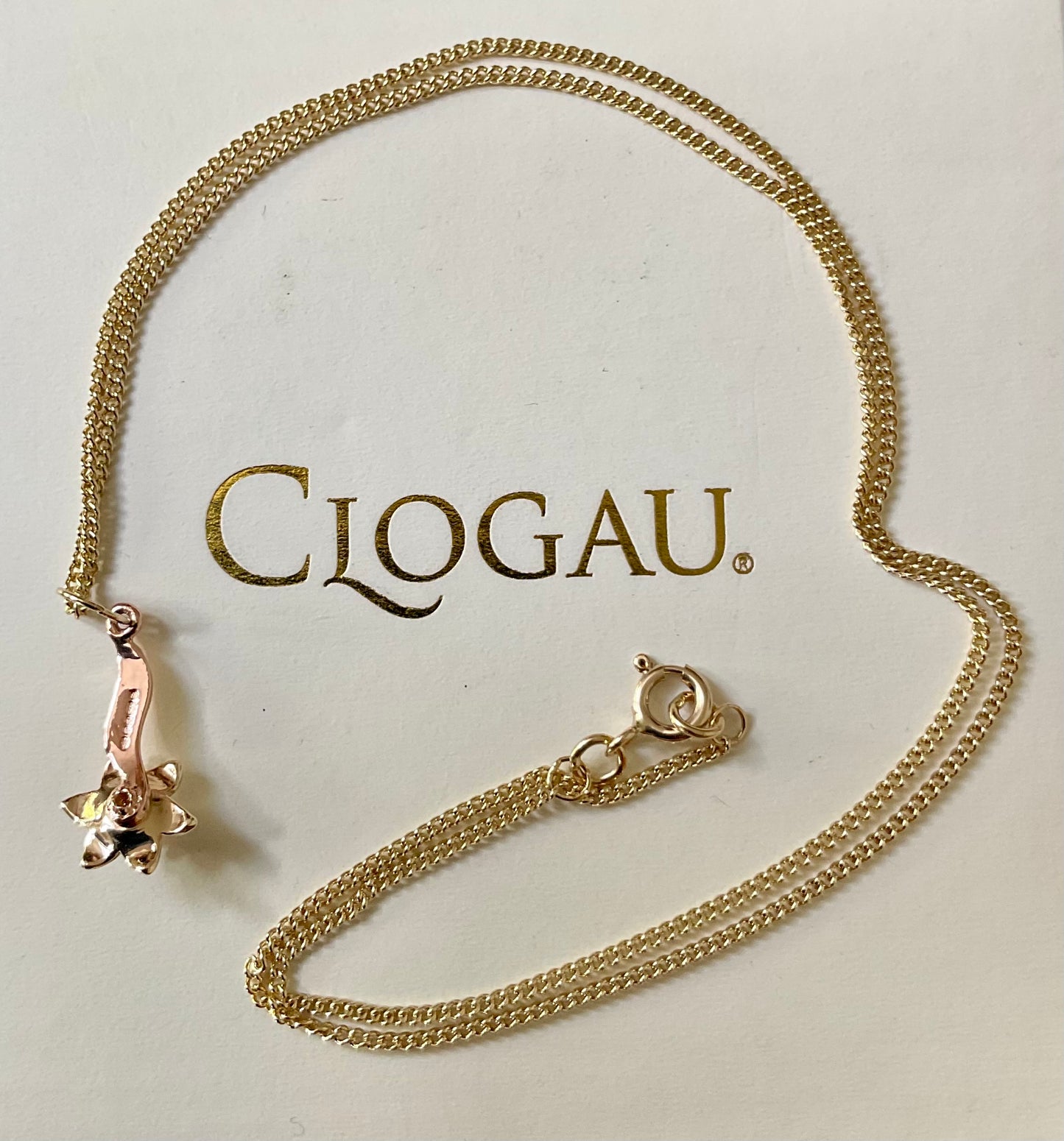 Vintage Clogau Daffodil pendant necklace 18” in yellow and rose gold