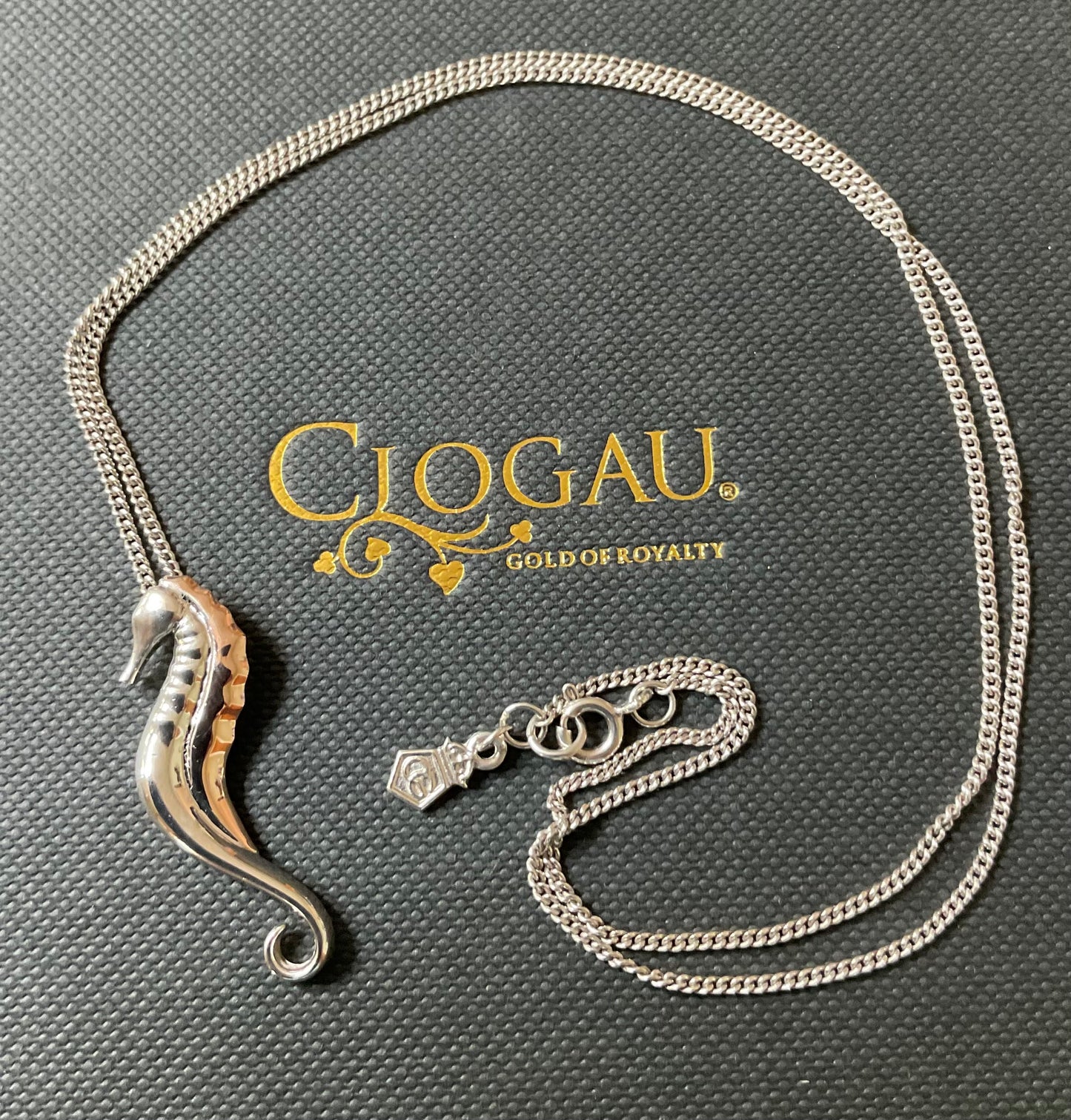 Clogau Seahorse pendant necklace in silver and rose gold 20”