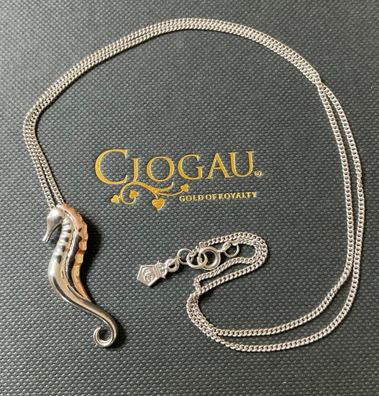 Clogau Seahorse pendant necklace in silver and rose gold 20”