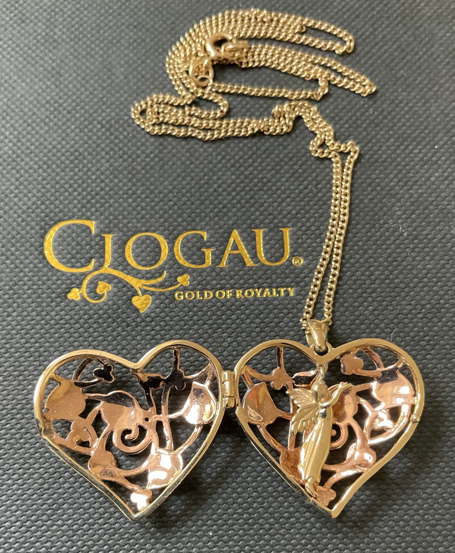 Vintage Clogau 9ct Tree of Life Fairy Heart locket necklace 18” in yellow and rose gold RRP £1,210