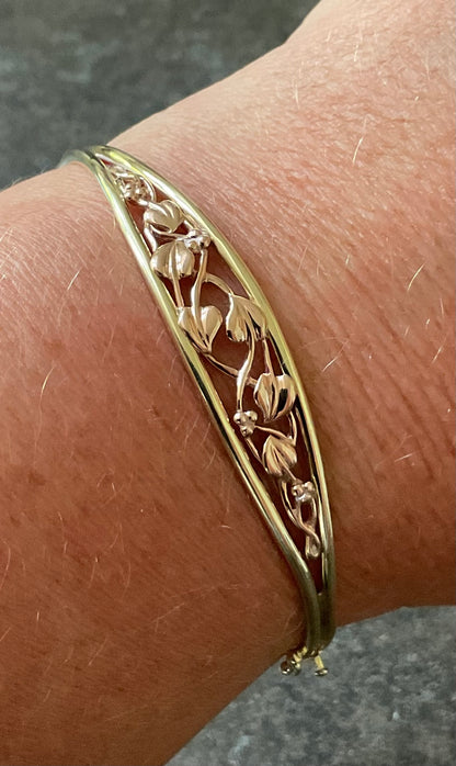 Clogau 9ct Tree of Life bangle bracelet in yellow and rose gold 12.49g