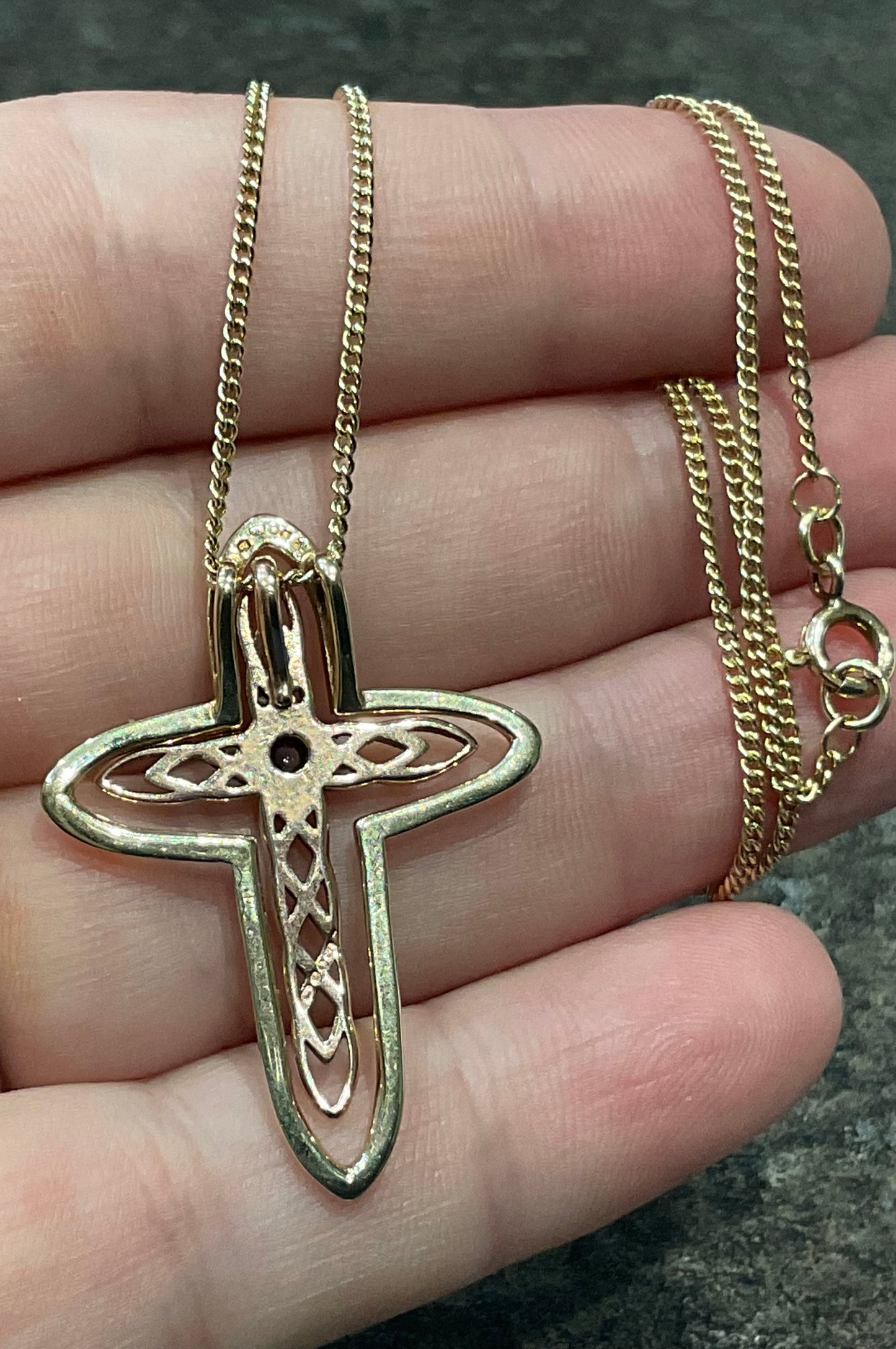 Vintage Clogau 9ct Sapphire Celtic Cross interchangeable pendant 18” necklace yellow and rose gold Sheffield Hallmark on cross