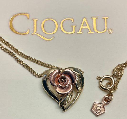 Clogau 9ct Rose and Heart pendant 18” necklace yellow and rose gold 6.20g