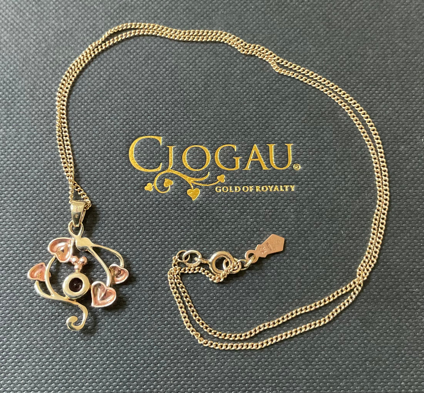Clogau 9ct Amethyst and Diamond Love Vine pendant necklace 18” in yellow and rose gold
