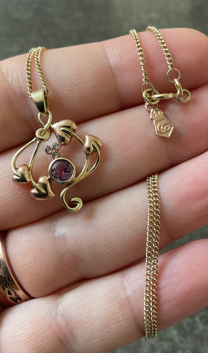 Clogau 9ct Amethyst and Diamond Love Vine pendant necklace 18” in yellow and rose gold