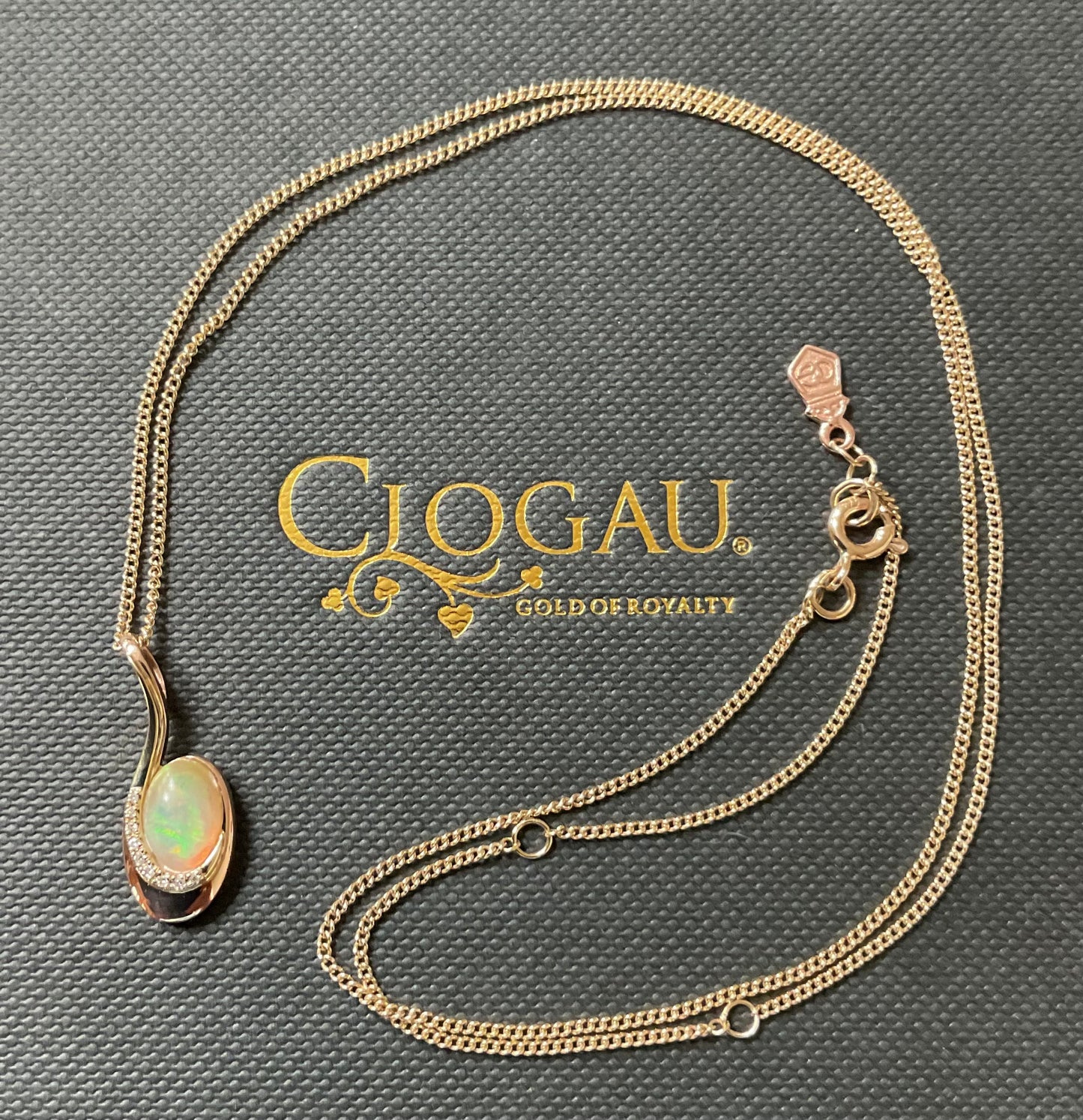 Clogau 9ct Opal and Diamond Serenade pendant necklace 18-22” in yellow and rose gold