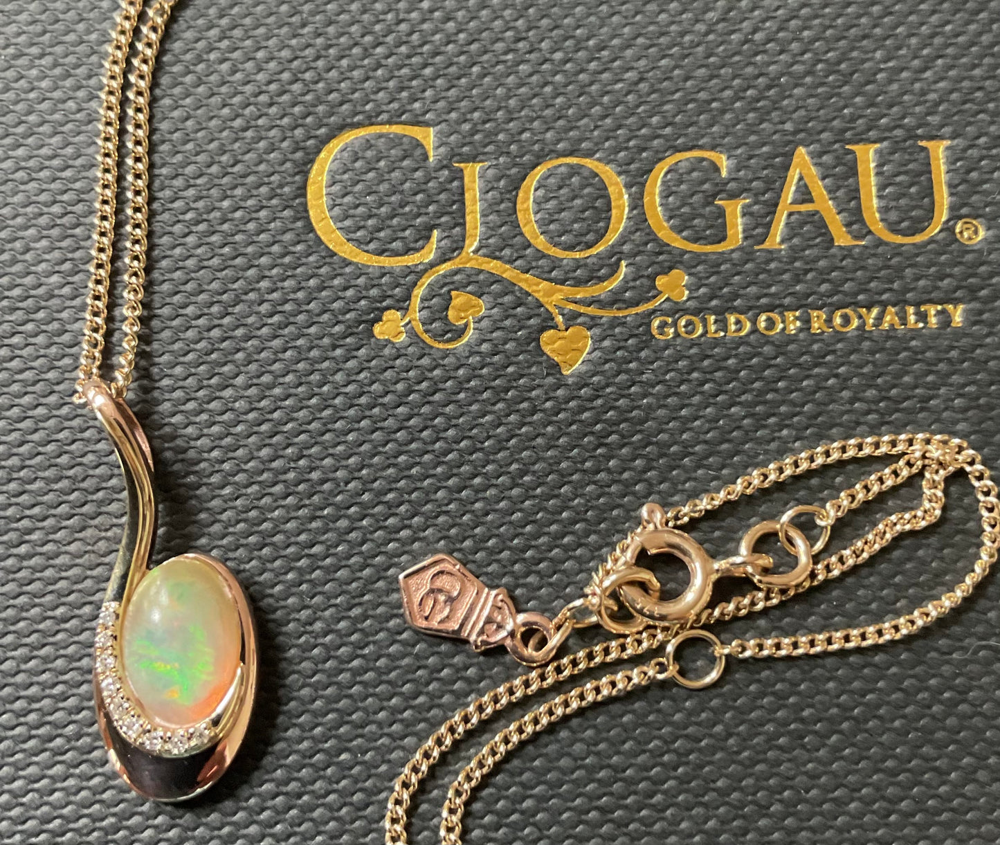 Clogau 9ct Opal and Diamond Serenade pendant necklace 18-22” in yellow and rose gold