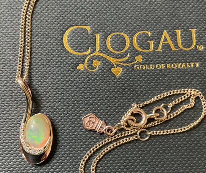 Clogau 9ct Opal and Diamond Serenade pendant necklace 18-22” in yellow and rose gold
