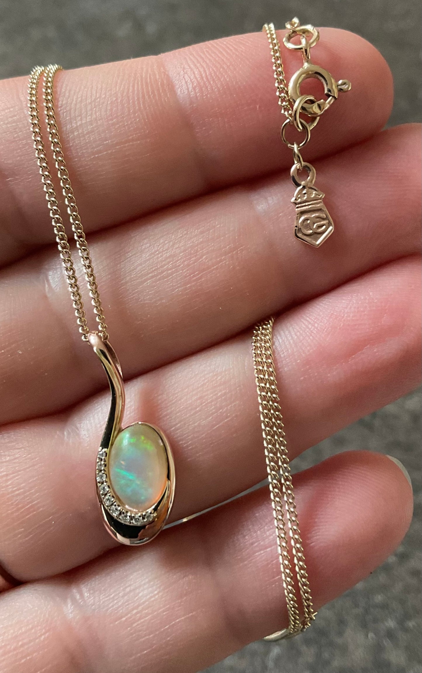 Clogau 9ct Opal and Diamond Serenade pendant necklace 18-22” in yellow and rose gold