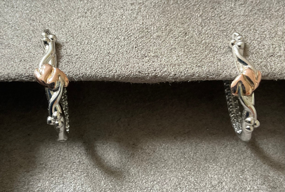 Clogau Tree of Life White Topaz creole hoop earrings in silver and rose gold