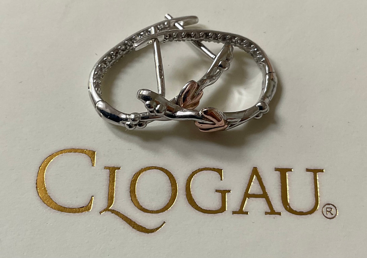 Clogau Tree of Life White Topaz creole hoop earrings in silver and rose gold