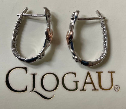 Clogau Tree of Life White Topaz creole hoop earrings in silver and rose gold