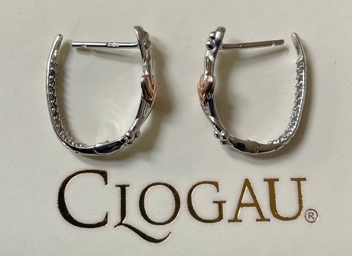 Clogau Tree of Life White Topaz creole hoop earrings in silver and rose gold