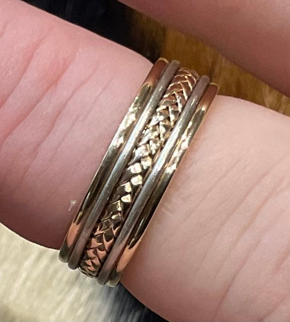 9ct Braided yellow & white gold wedding band ring size N1/2 -O