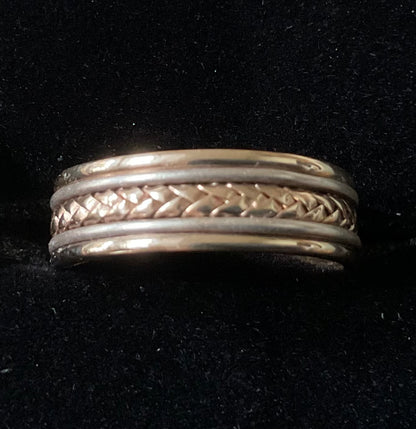 9ct Braided yellow & white gold wedding band ring size N1/2 -O