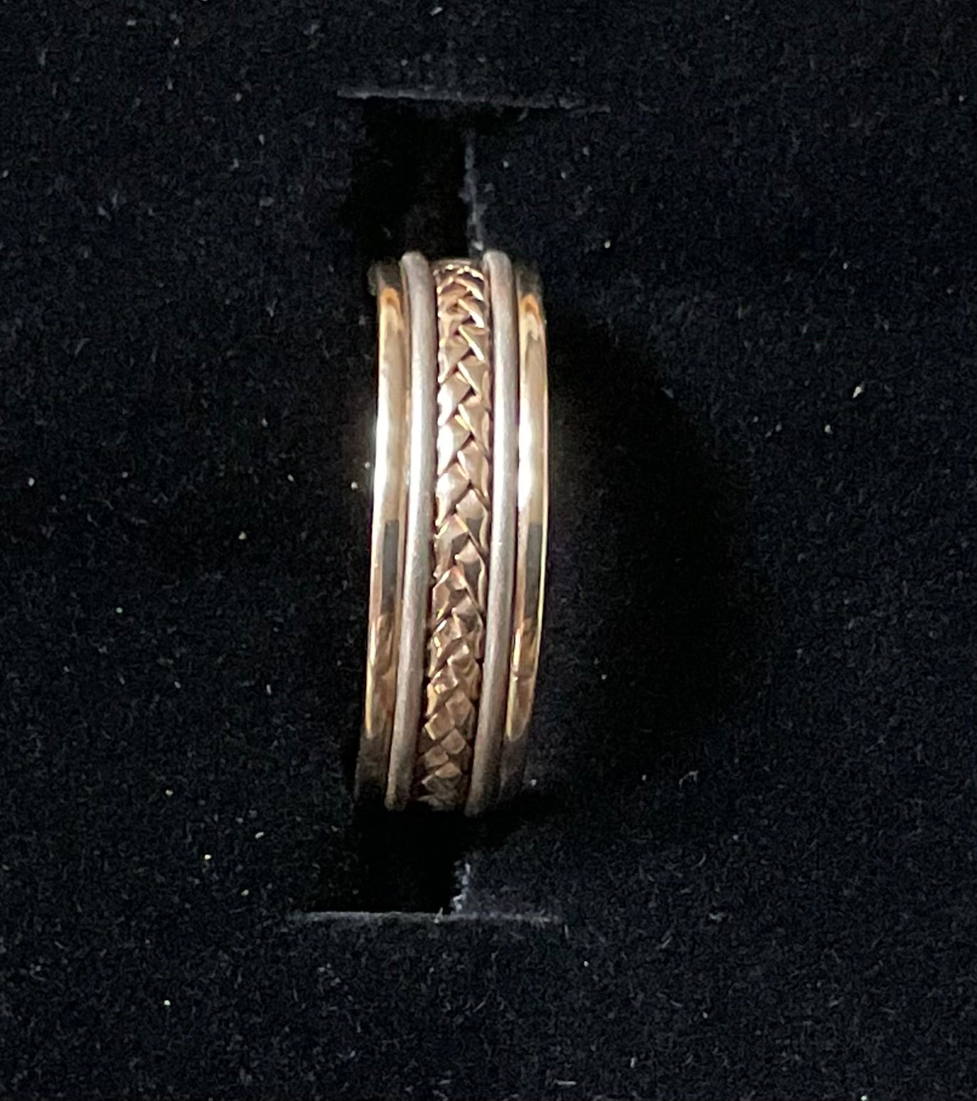 9ct Braided yellow & white gold wedding band ring size N1/2 -O