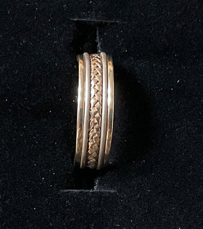 9ct Braided yellow & white gold wedding band ring size N1/2 -O