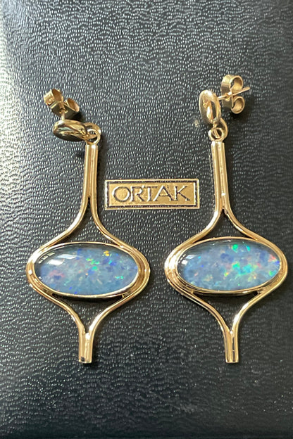 9ct Malcolm Grey ORTAK Opal 16” necklace & earrings in yellow gold original box