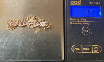 Vintage Clogau 9ct Cariad bracelet with safety padlock in yellow and rose gold