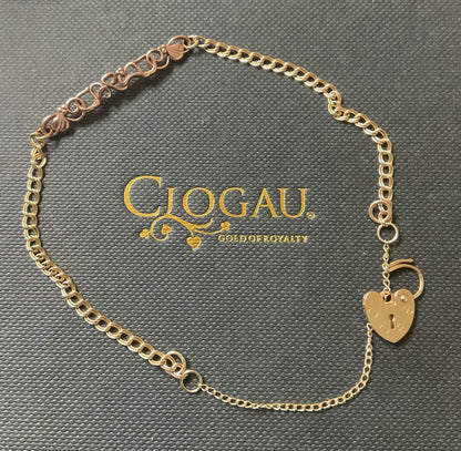 Vintage Clogau 9ct Cariad bracelet with safety padlock in yellow and rose gold